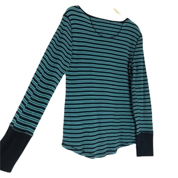 Eddie  Bauer navy and teal blue striped button shoulder sailor king sleeve M - Picture 11 of 12